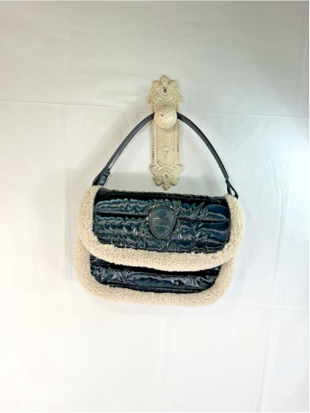 PAJAR Black PUFFER SHOULDER BAG Sherpa Trim Quilted